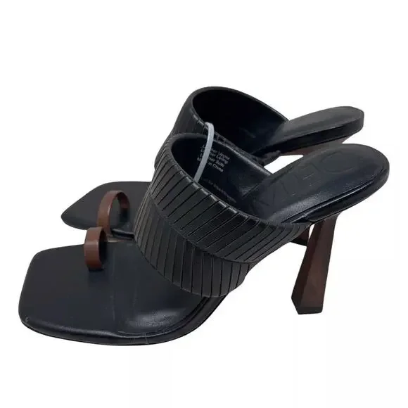 Deltan Kelsea Sandals Womens 8.5 Black Leather Square Toe Heeled Dress - Picture 3 of 16